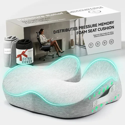 Vista 9 de Cojín de asiento de espuma viscoelástica para silla de oficina, automóvil y silla de ruedas, cojín de coxis suave y cómodo para aliviar el dolor