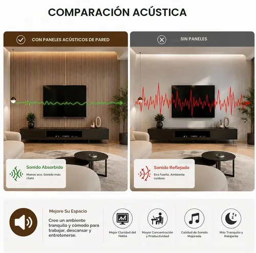 Vista 5 de Paneles acústicos de madera para pared, panel de listones de sonido acanalado flexible 3D (marrón) Insonorizada, absorbente, cancelación de ruido