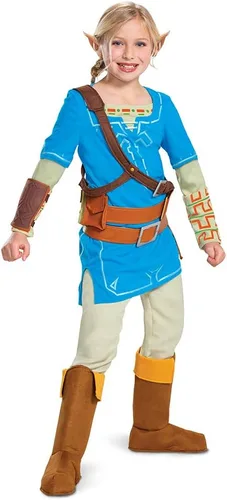 Vista 6 de Disfraz de enlace para niños, disfraz oficial de Prestige de Zelda, túnica con orejas, pantalones y fundas para botas de Breath of the Wild