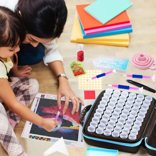 Vista 5 de FUNDAFUL Contenedores de almacenamiento de pintura de diamante, 60 ranuras para accesorios y herramientas de arte de diamante, organizador de arte