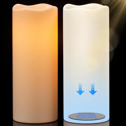 Vista 12 de GenSwin Velas LED parpadeantes sin llama de 4 x 6.5 pulgadas, funcionan con pilas con temporizador de 6 horas, velas votivas de cera real cálida