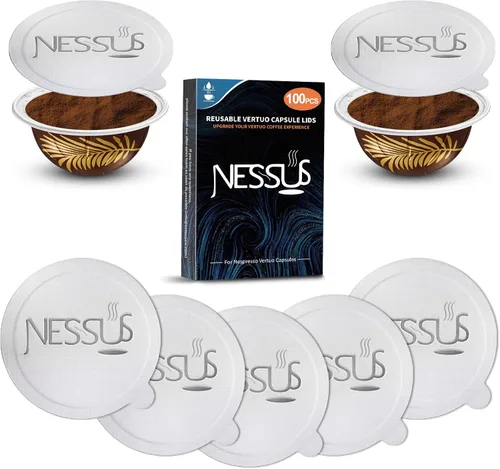 Vista 10 de Kit Reutilizable Nessus para Cápsulas Nespresso Vertuo, Reutiliza Cápsulas de Café Antiguas para Nespresso Vertuo: 100 Piezas de Tapa de Aluminio