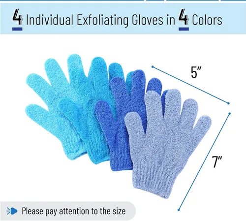 Vista 2 de Slick- Guantes exfoliantes, 4 piezas, exfoliante de piel para cuerpo, guantes de baño/exfoliante, accesorios de ducha para mujeres, guante exfoliante