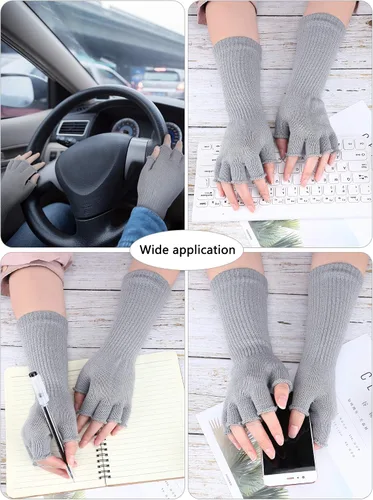 Vista 4 de Boao 4 pares de guantes largos de punto para mujer, sin dedos, guantes de invierno de medio dedo