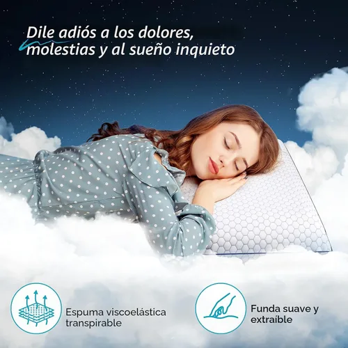 Vista 2 de CushyOasis - Almohadas de espuma viscoelásticas para dormir de lado, espalda y boca abajo, almohada de cama con funda lavable y malla transpirable