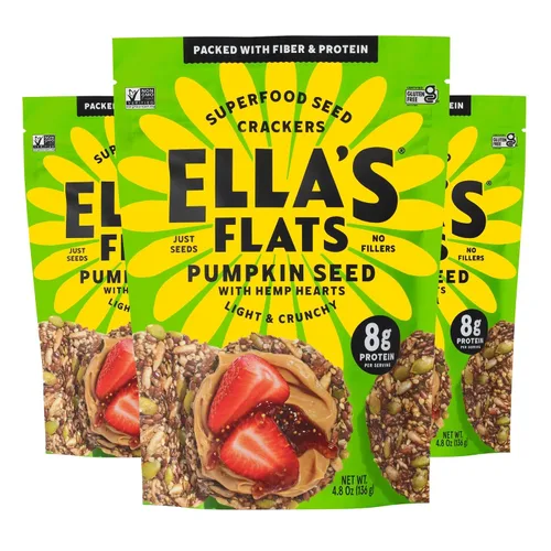 Vista 13 de ELLA'S FLATS® Patatas fritas saladas de todas las semillas, sin gluten, sin azúcar, chip de alto contenido de fibra, aperitivo bajo