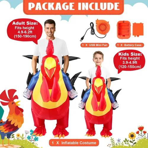 Vista 2 de Liitrsh Disfraz inflable de pollo, gallo para Halloween, disfraz de fiesta de pollo, vestido divertido para adultos y niños Cosplay
