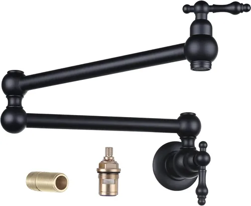 Vista 11 de WOWOW Grifo de llenado de ollas de bronce antiguo, grifo de cocina de montaje en pared de latón con brazos oscilantes de doble junta