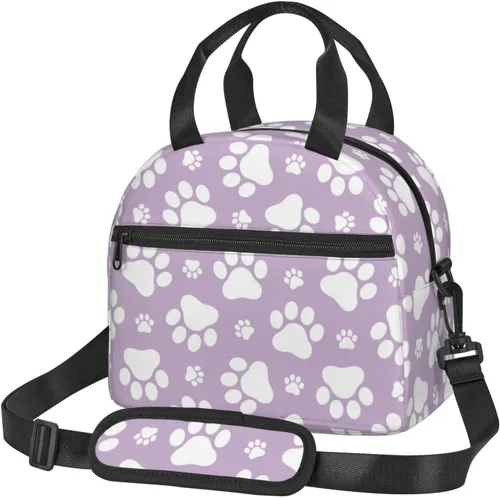 Vista 19 de Perinsto Lindas patas de perro beige bolsa de almuerzo reutilizable aislada bolsa de almuerzo lonchera contenedor con correa ajustable