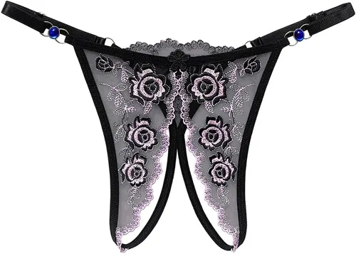 Vista 5 de Conjunto de 4 piezas de bragas sexy bordadas con cordón de tamaño ajustable