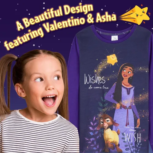Vista 3 de Disney Wish - Pijama largo de 2 piezas para niñas, cómodo y transpirable, para descansar, regalos para niñas