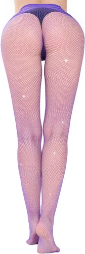 Vista 6 de Jamieya Women's Mesh Tights with Confident Glittering Rhinestone Mesh Sockings