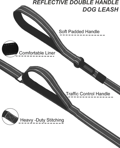 Vista 3 de AUBELL Correa táctica de doble asa resistente para perros pequeños, medianos y grandes, correa de nailon ajustable reflectante que tira con cinturón