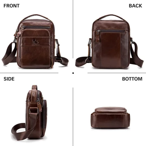 Vista 7 de BAIGIO Bolso bandolera de cuero genuino para hombre, bolso de hombro pequeño, bolso de mensajero para hombre, bolso para iPad, bolsa de viaje