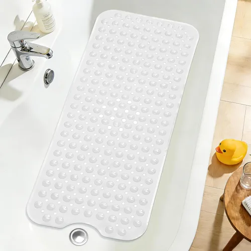 Vista 10 de Tapete de ducha negro antideslizante de 17 x 30 pulgadas, tamaño estándar, tapete de baño de burbujas suaves para ducha interior, tapete de baño