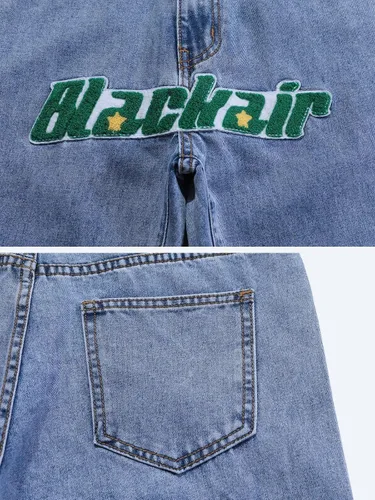 Vista 6 de Aelfric Eden Pantalones de mezclilla para hombre con estampado gráfico Y2K Streetwear de moda, holgados, rectos, pierna ancha, pantalones casuales
