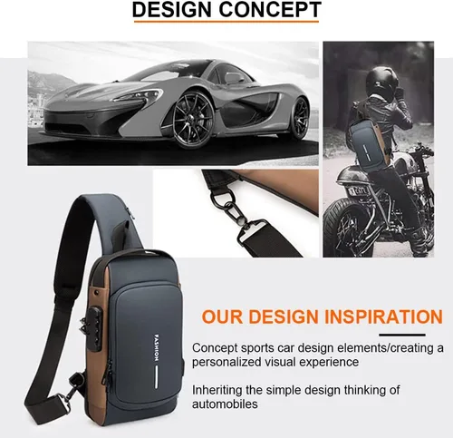 Vista 2 de Anti theft Crossbody Sling Bag,Waterproof Chest Daypack with USB Charging, Shoulder Backpack for Men