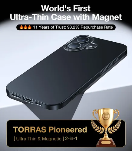 Vista 3 de TORRAS Funda Magnética Ajustada Delgada para iPhone 16 de 6.1 pulgadas, Funda Ultra-Delgada para Teléfono 16 Compatible con MagSafe Phone 16, Funda
