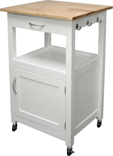 Vista 11 de eHemco carro para cocina con parte superior de madera natural y base de color blanco, Madera Noble, Negro
