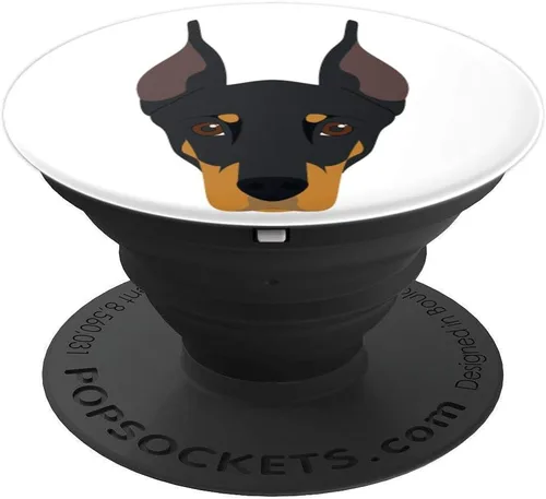 Vista 4 de Llave de vaso con forma de perro Doberman con orejas en blanco – PopSockets agarre y soporte para teléfonos y tabletas