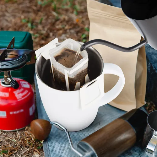 Vista 5 de PARACITY 50 bolsas de filtro de café portátiles con diseño de orejas colgantes, bolsa de papel desechable de filtro de café por goteo de una sola