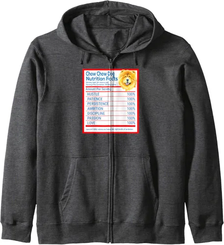 Vista 5 de Chow Dog Breed Owner Funny Nutrition Facts Gift Zip Hoodie Negro