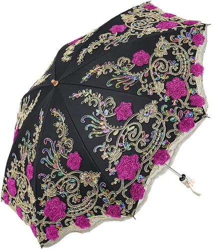 Vista 23 de Honeystore - Parasoles de encaje de flores para fiesta de boda, paraguas nupcial de encaje 01Negro