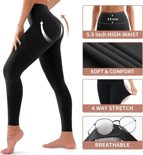 Vista 5 de Paquete de 4 leggings para mujer, pantalones de yoga de cintura alta con control del abdomen, levantamiento de glúteos y que no se transparentan