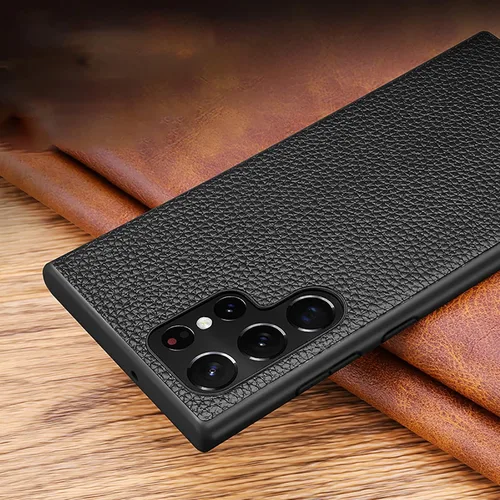 Vista 3 de XWCG Funda para Samsung Galaxy S22/S22 ultra auténtica de piel a prueba de golpes, antiarañazos, suave, antihuellas, color negro, para Samsung S22
