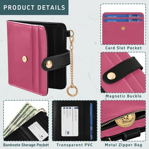 Vista 5 de Sinestour Azalea print Small Wallet for Women RFID Blocking Leather Bifold Small Purse with Zipper Coin Pocket ID Window Card Holder, Compact Credit