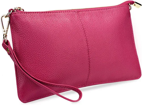 Vista 27 de YALUXE Women's Genuine Leather Wristlet Handbags Purses Clutch Wallet Bag 1- Correa de cuero blanco