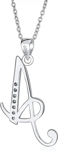 Vista 2 de ABC - Collar con dije de letra del alfabeto con circonita cúbica en pavé y cursiva para mujeres adolescentes, plata de ley 925, Gema Metal, Circonia
