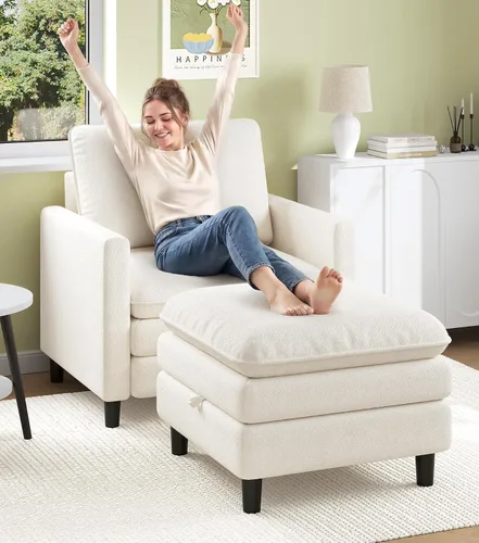 Vista 35 de Welzona Loveseat, 51" Small L Shaped Couch, Comfy Teddy Love Seat with Ottoman Set, Tool-Free Setup Loveseat Sofa with Ottoman, All-Wood Small Sofa