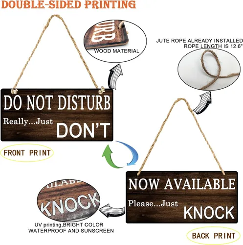 Vista 2 de WSNIHO Letrero con texto en inglés «Do Not Disturb Door Hanger» («Do Not Disturb Door Hanger»), color marrón