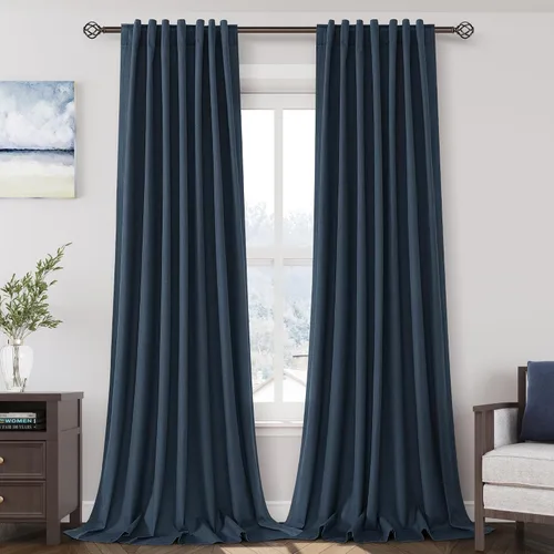 Vista 12 de Nanspring Cortinas de lino 100% opacas para dormitorio, 96 pulgadas de largo, con pestaña trasera, bolsillo para barra, aislamiento térmico, cortina