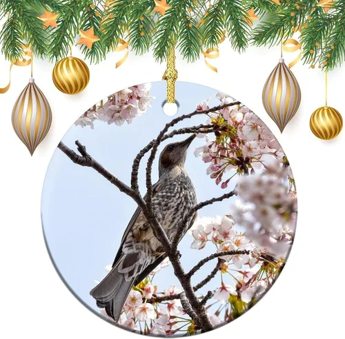 Vista 3 de Adornos para árbol de Navidad 2023, flores de madera de animales, flores de cerezo, adorno de Navidad, recuerdo festivo de porcelana, decoración