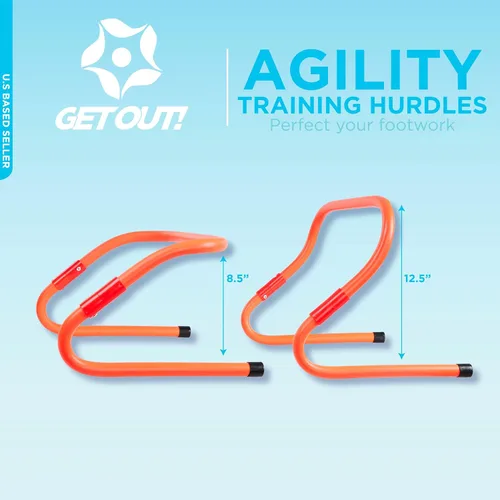 Vista 2 de Get Out! Agility Hurdles Equipo de entrenamiento – 6 unidades de 2 vías pliométricas y obstáculos de velocidad para fútbol y fútbol