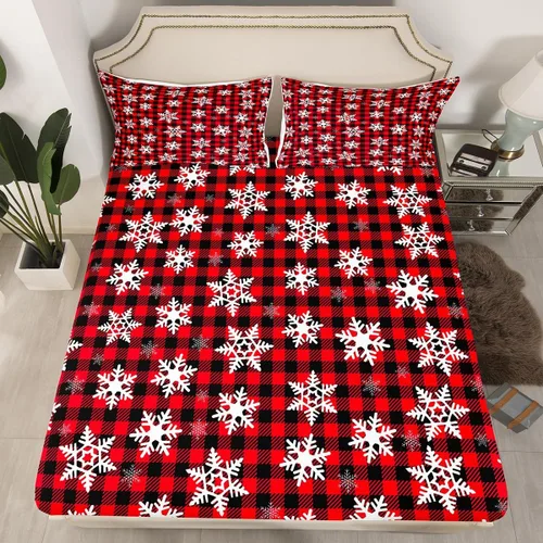 Vista 33 de Juego de sábanas con diseño de Papá Noel y muñeco de nieve para niños, niñas y niños, de temática navideña, juego de cama con diseño de árbol