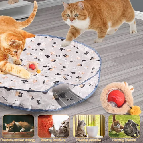 Vista 6 de Aero Zen Juguetes interactivos para gatos de interior, bola de gato auto rodante en tapete de juego, juguete de movimiento activado por movimiento