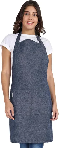 Vista 19 de Delantal de chef, delantal de cocina de algodón reciclado con un cuello ajustable con lazos largos, para cocinar, hornear