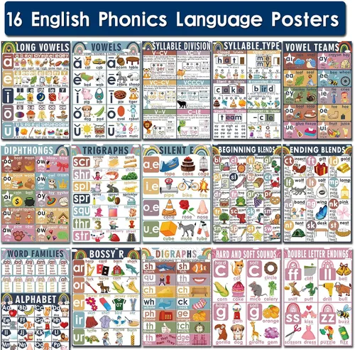 Vista 2 de 16 tablas de sonido para la clase de fónica de las artes del lenguaje para niños, aprendizaje de vocales para niños pequeños, pósters de fónica