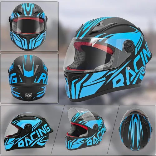 Vista 2 de Cascos de motocicleta para niños, adolescentes, moto, scooter, BMX, cuatro ruedas, cascos de cara completa para niños y niñas, aprobado por el DOT