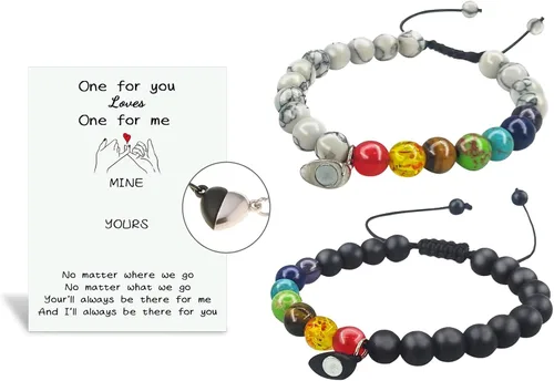 Vista 73 de 2 pulseras magnéticas para parejas, piedra natural negra mate, cristal para votos de amor eterno, juego de pulseras de cuentas de piedra de energía