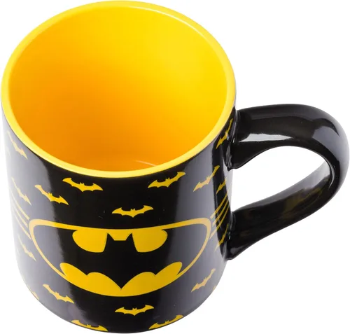 Vista 3 de Silver Buffalo DC Comics - Taza de café de cerámica con logotipo de Batman con diseño de murciélago, 14 onzas