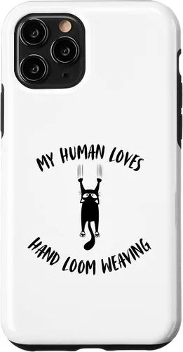 Vista 27 de iPhone 16 My Human Loves Hand Loom Weaving - Cat Parent Hobby Lover Case