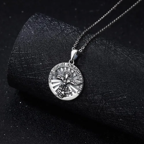 Vista 3 de Odinstone 925 Sterling Silver Amulet Necklace, Virgin MaryFirst Holy CommunionHoly SpiritEye of HorusGuardian Angel Wings Necklace Protection