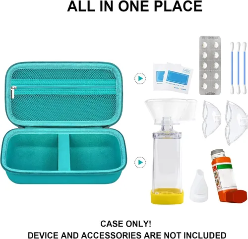 Vista 2 de Estuche rígido para inhalador de asma, espaciador de mano para niños y adultos, máscaras, soporte para inhalador, bolsa de viaje para asma