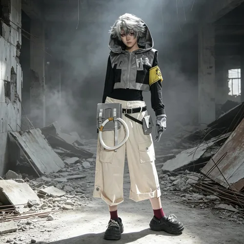Vista 3 de Gachiakuta Rudo - Disfraz completo de cosplay con accesorios, uniforme gris con capucha para Halloween