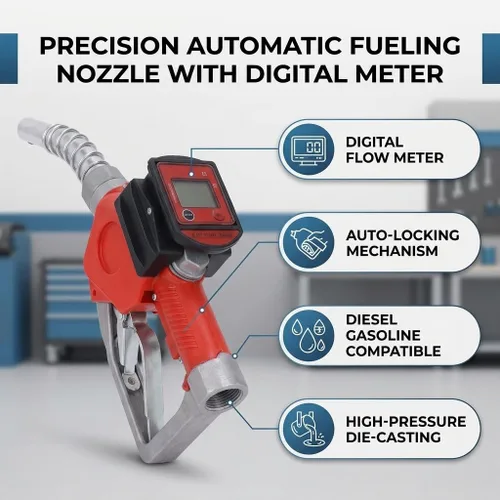 Vista 4 de Fafeicy Boquilla de combustible automática, aleación de aluminio, modelo K28, con medidor digital, apagado automático, bloqueo de 3 posiciones