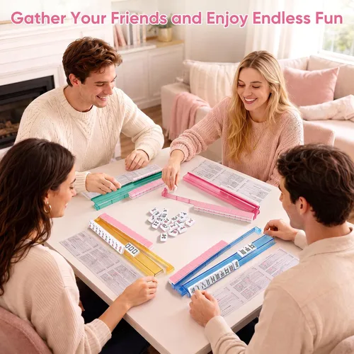 Vista 6 de Pink American Mahjong Set, 166 azulejos rosados, 4 estanterías/empujadores